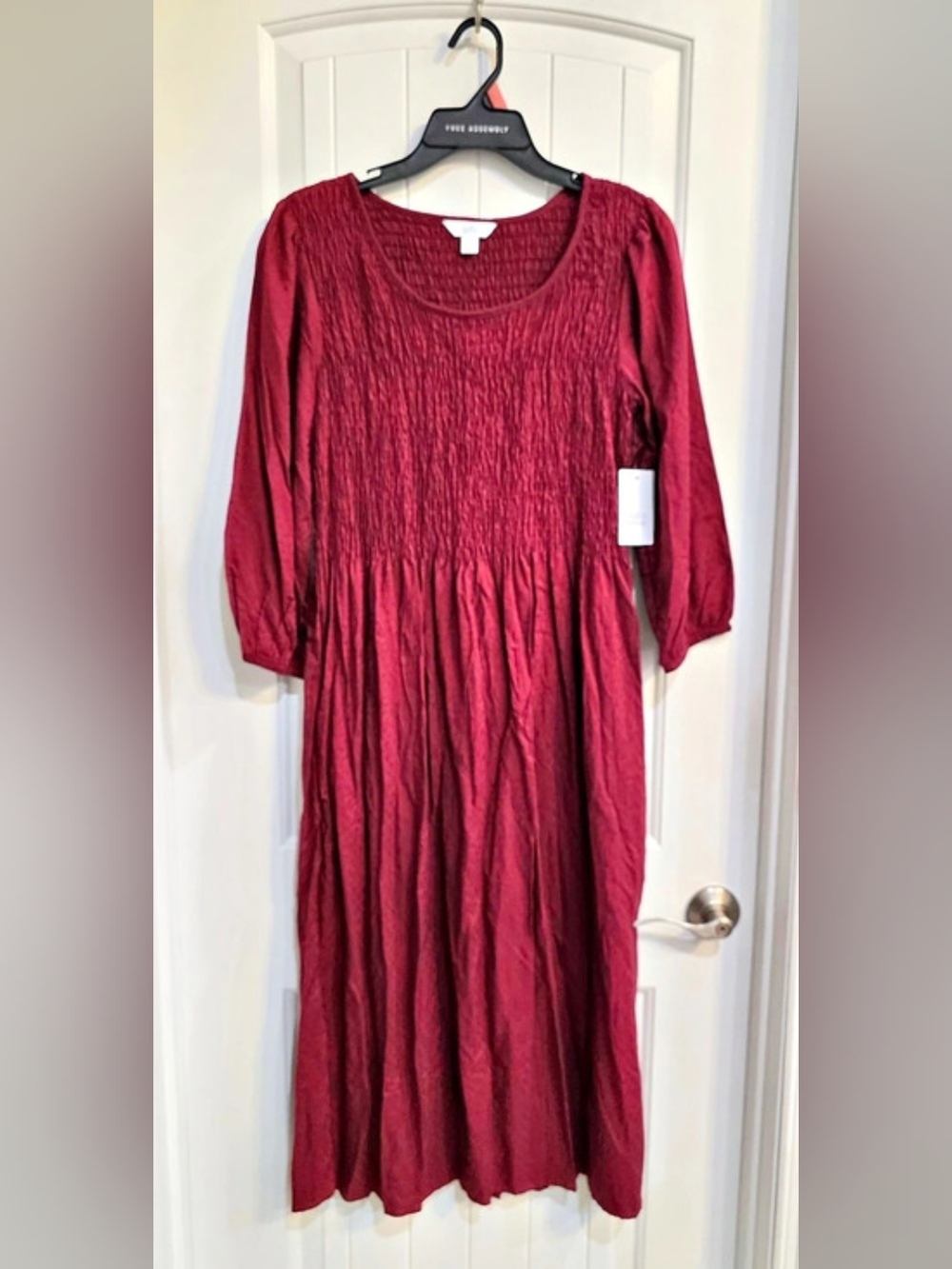Croft & Barrow Smocked Midi Dress Burgundy Size Small